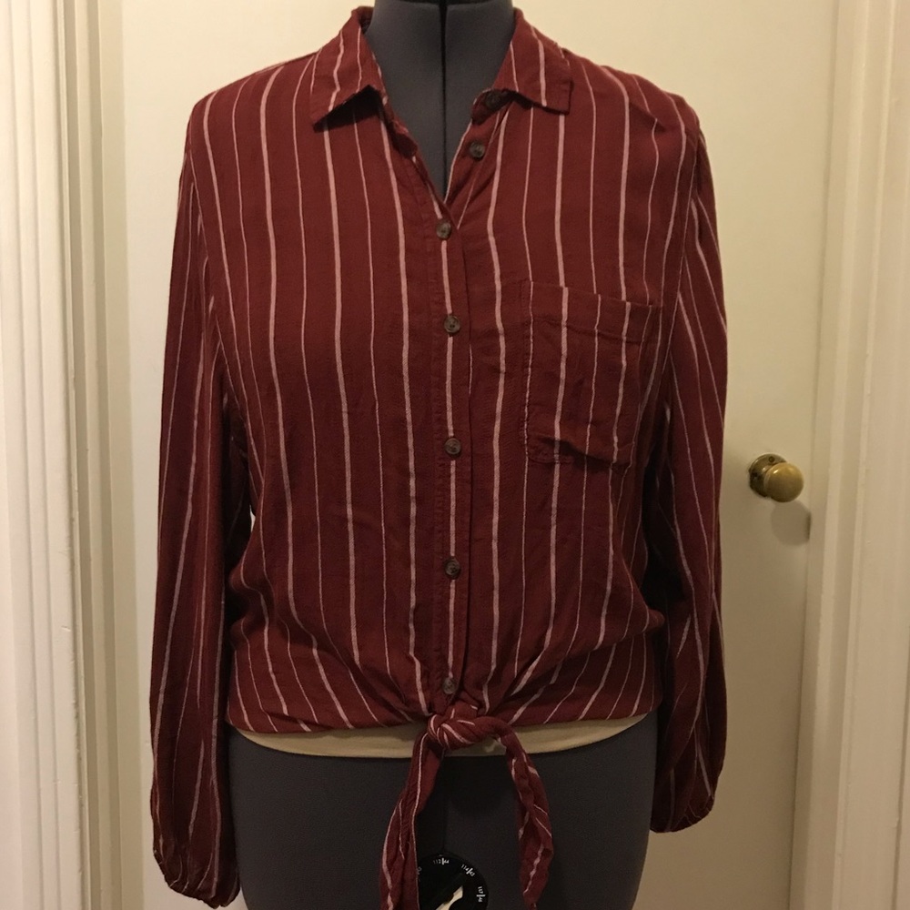 American Eagle Womens Maroon Striped Knot Top Sz S